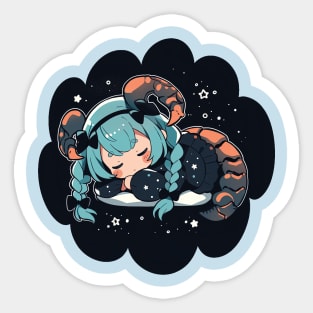 Adorable Anime Chibi Scorpio Zodiac Sleeping Little Astro Girl Sticker